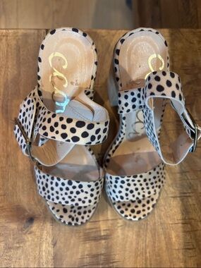 CCOCCI Cream and Black Spotted Block Heel Sandals